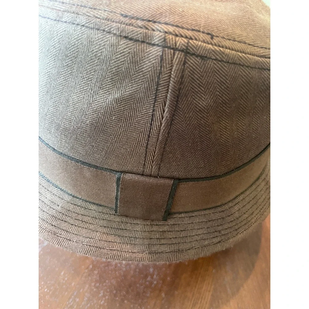 Dorfman Milano Brown Herringbone Fedora Hat Mens Large Stingy Brim Trilby Cap